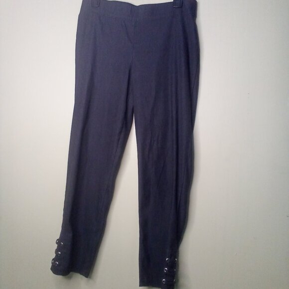 Linda Matthews Pants Women M Cropped Ankle Pull On Elastic Lace Up Detail Black - Picture 1 of 16